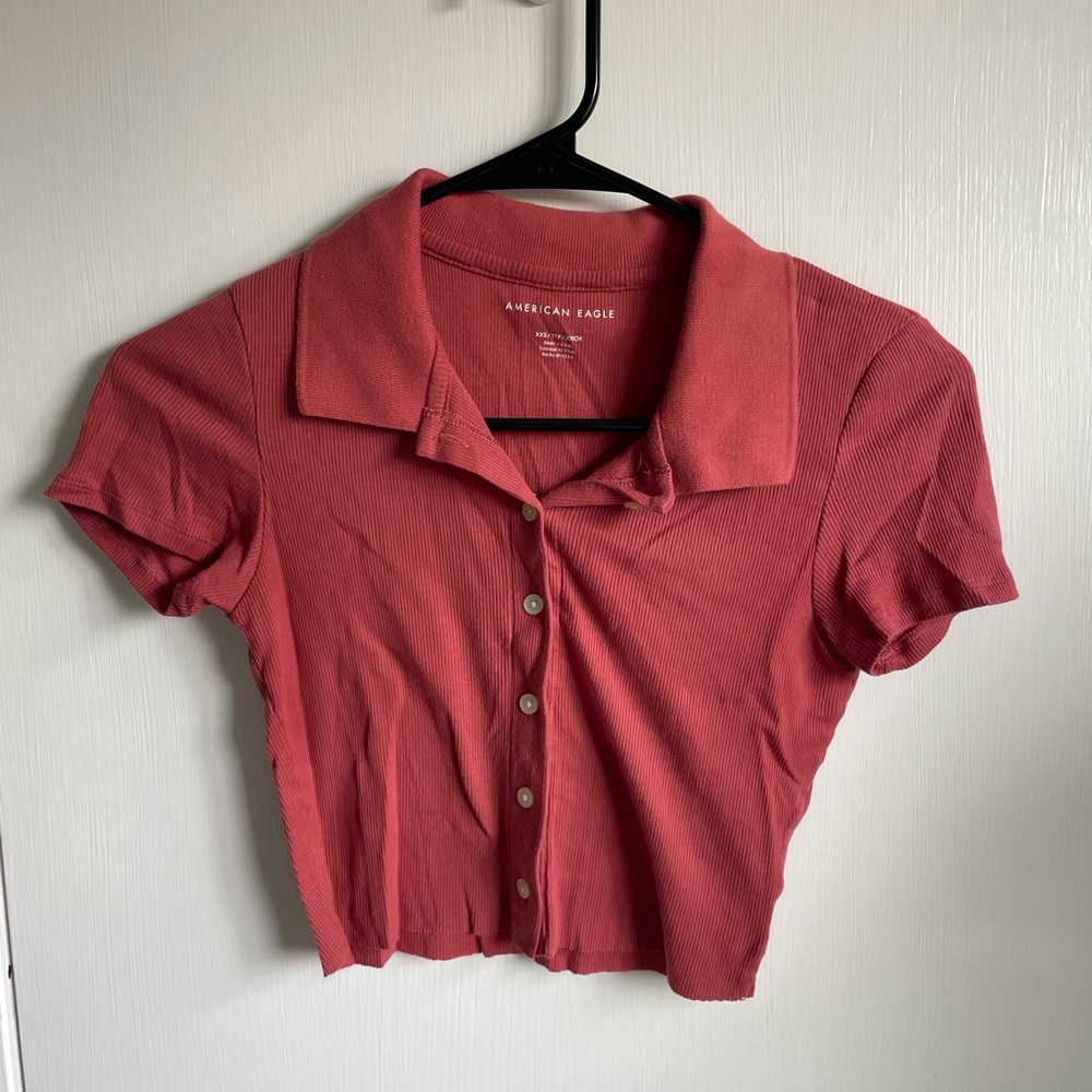 American Eagle Outfitters Women's Coral Button-Down Shirt
